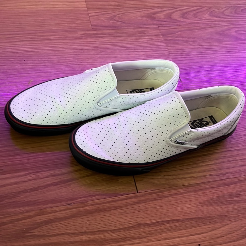 Custom Vans-white perforated leather size Men’s 10.5 or size Women’s 12.0